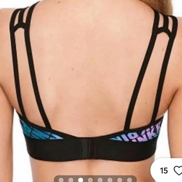 Victoria's Secret PINK ULTIMATE Strappy Front Ombre Logo Sports Bra Small - Picture 2 of 4